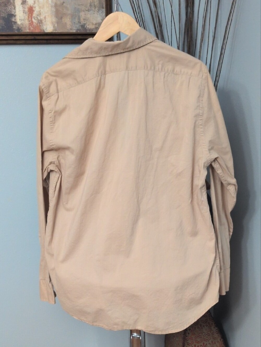 Express Men’s Beige Long-Sleeve Button-Down Pullover Shirt 100% Cotton - Picture 6 of 7